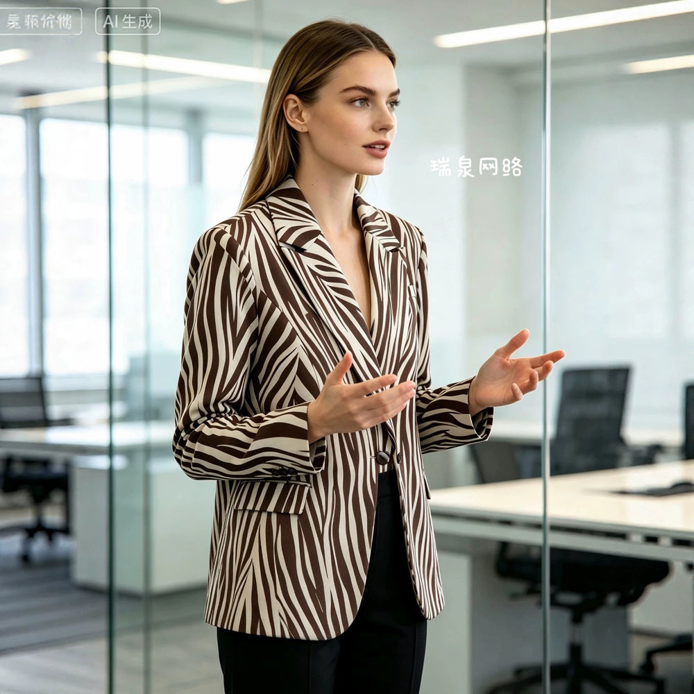 Damen Taillierter Zebra-Print Blazer mit Reverskragen und Pattentaschen Shop Nory