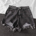 Damen Destroyed Denim Shorts mit hohem Bund und Fransensaum