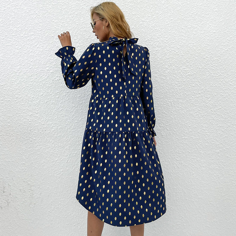 Damen Tailliertes Stufen-Minikleid mit Stehkragen, Puffärmeln und Metallic-Pünktchen Shop Nory
