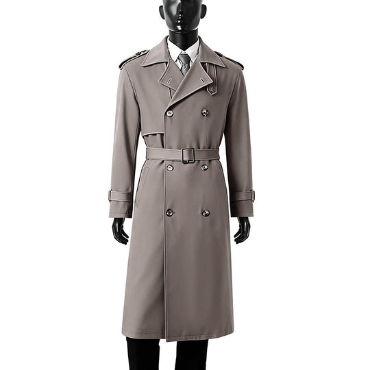 Herren Zeitloser Doppelreihiger Trenchcoat mit Taillengürtel, Schulterklappen und Manschettenriemen Shop Nory