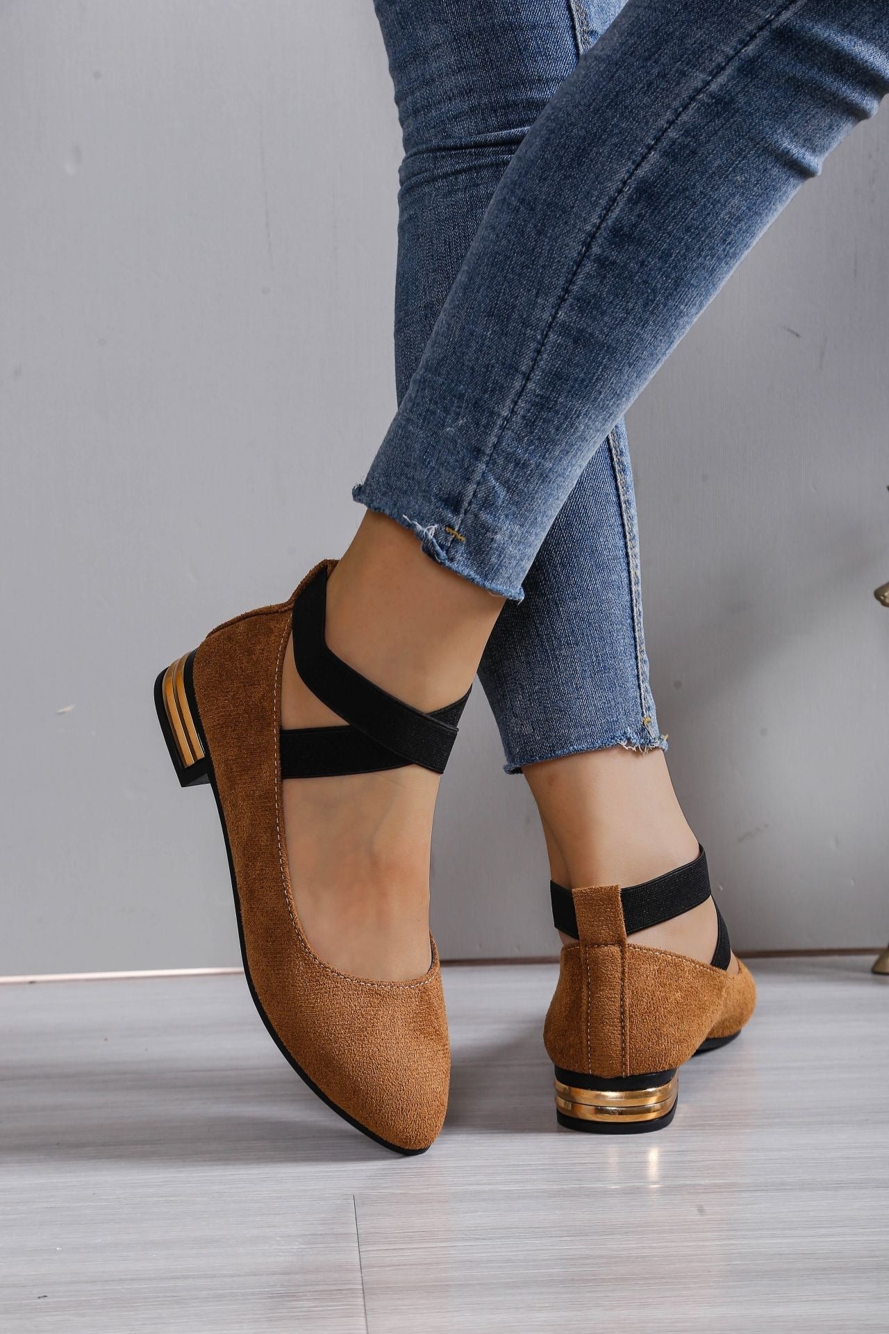 Damen Elegante Ballerinas mit elastischem Riemchen