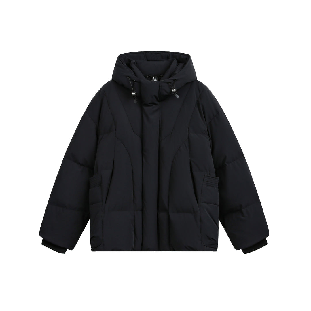 Damen weit geschnittener Steppparka mit hohem Kragen, Kapuze und Cargo-Taschen Shop Nory