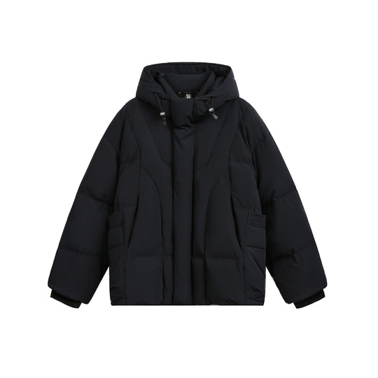 Damen weit geschnittener Steppparka mit hohem Kragen, Kapuze und Cargo-Taschen Shop Nory