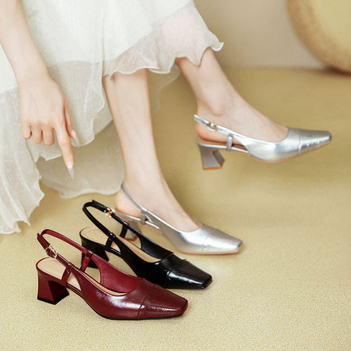 Damen Slingback-Pumps mit metallischem Obermaterial und edlem Blockabsatz