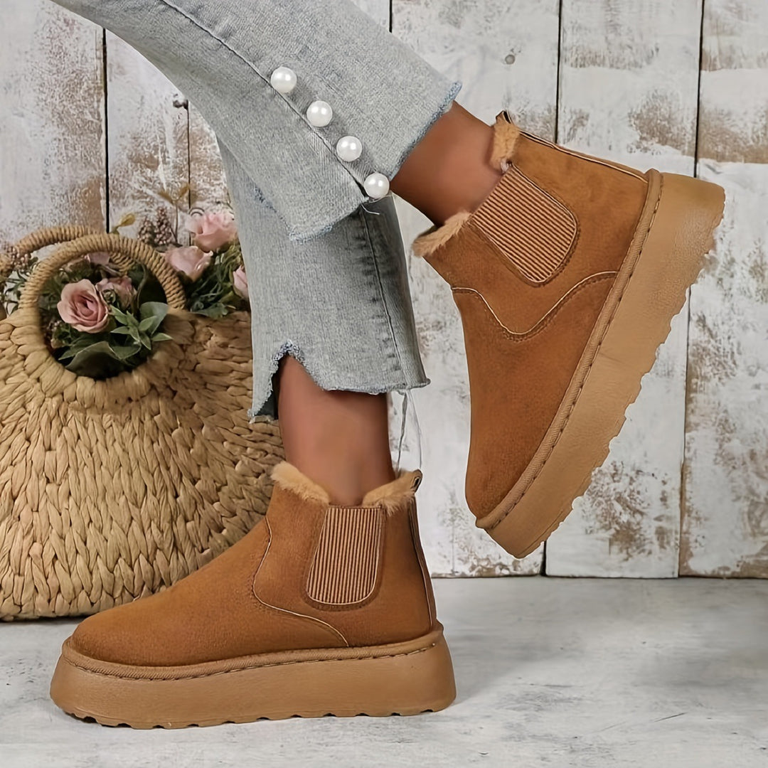 Damen gefütterte Chelsea-Stiefelette mit Keilplattform, Faux-Suede & Teddyfutter Shop Nory