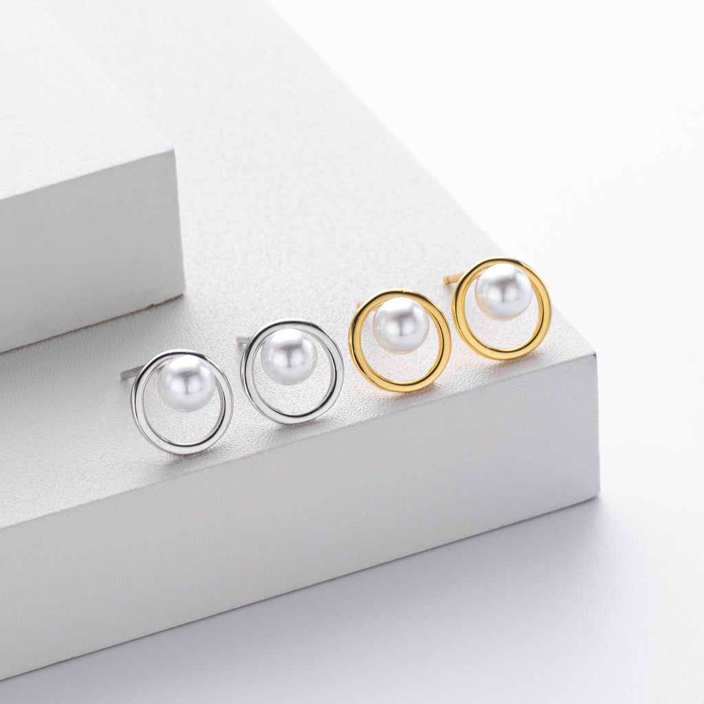 Damen Ohrstecker mit modernem Perlen-Design und hochwertiger 925 Sterling Silber-Fassung Shop Nory