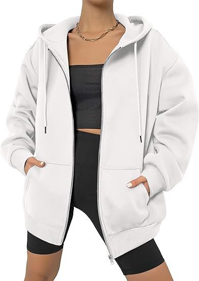 Damen nan oversized Zip-Kapuzenjacke mit kontrastierendem Reißverschluss, doppellagiger Kapuze und Kängurutasche Shop Nory
