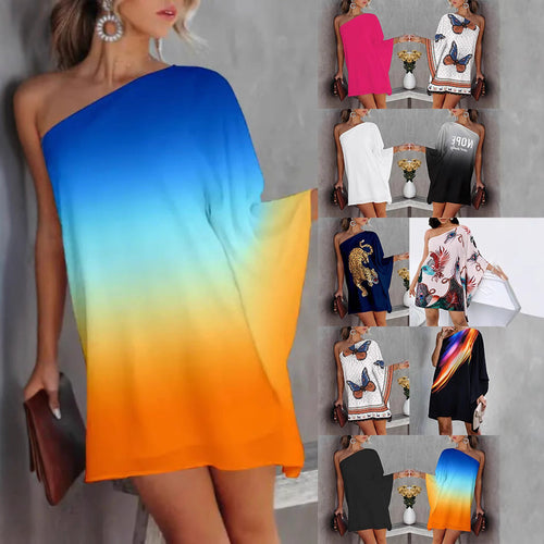 Damen asymmetrisches Mini-Kleid mit grafischem Aufdruck