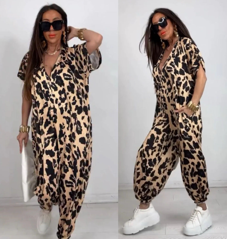 Damen LEOPARD-Muster Jumpsuit mit lässigem Schnitt und praktischen Taschen Shopnory