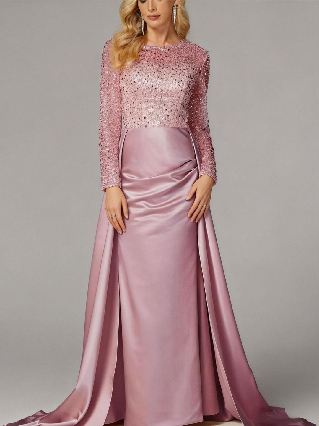 Damen Abendkleid mit funkelndem Paillettenoberteil und elegantem Satinrock
