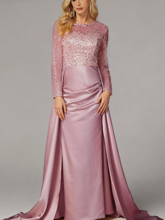 Damen Abendkleid mit funkelndem Paillettenoberteil und elegantem Satinrock