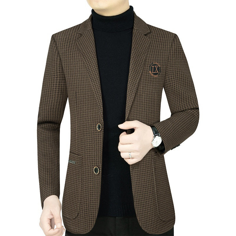 Herren Slim-Fit Sakko mit Hahnentritt-Muster und Wappen-Emblem Shop Nory
