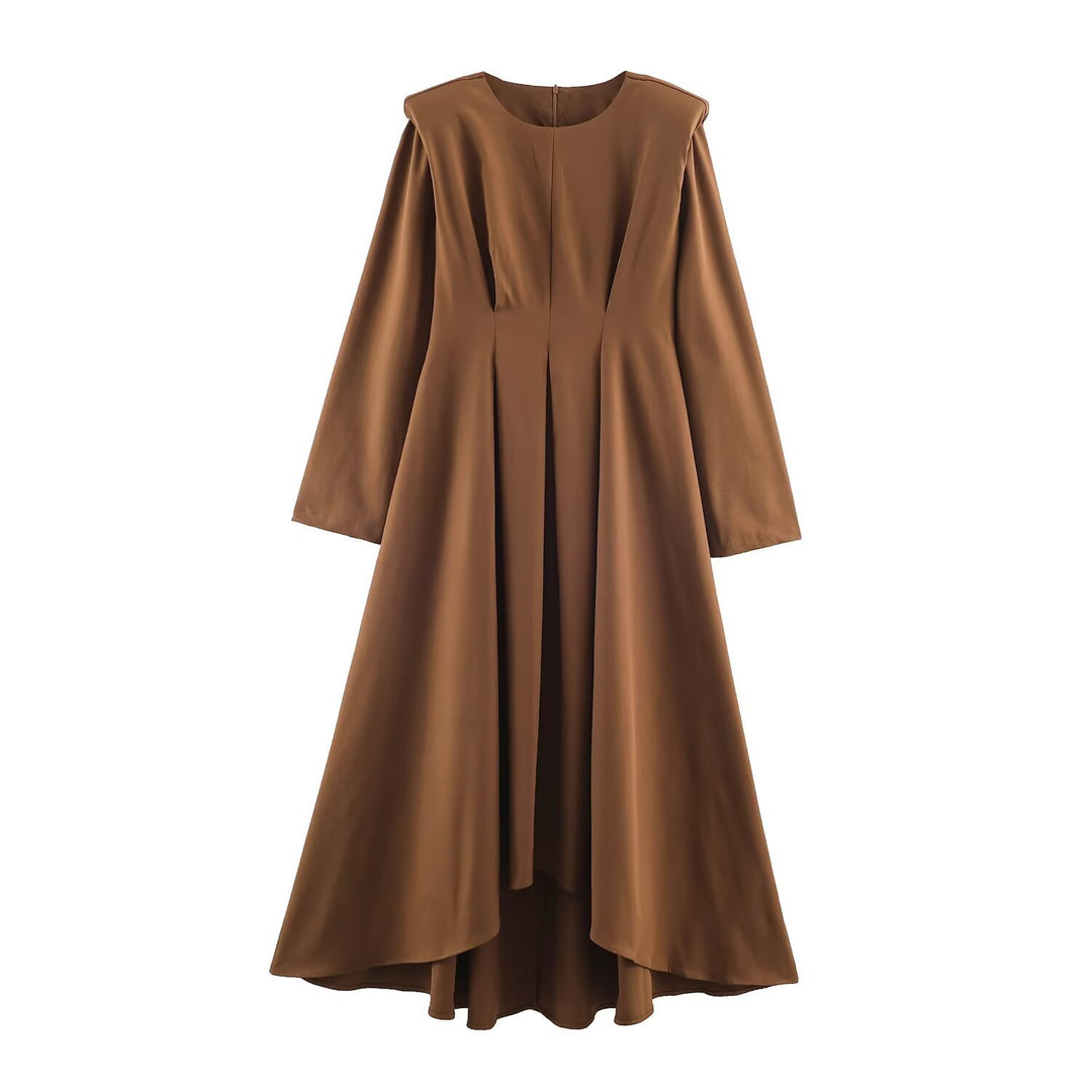 Damen A-Linien Midikleid mit High-Low-Saum, geraffter Taille und langen Ärmeln Shop Nory