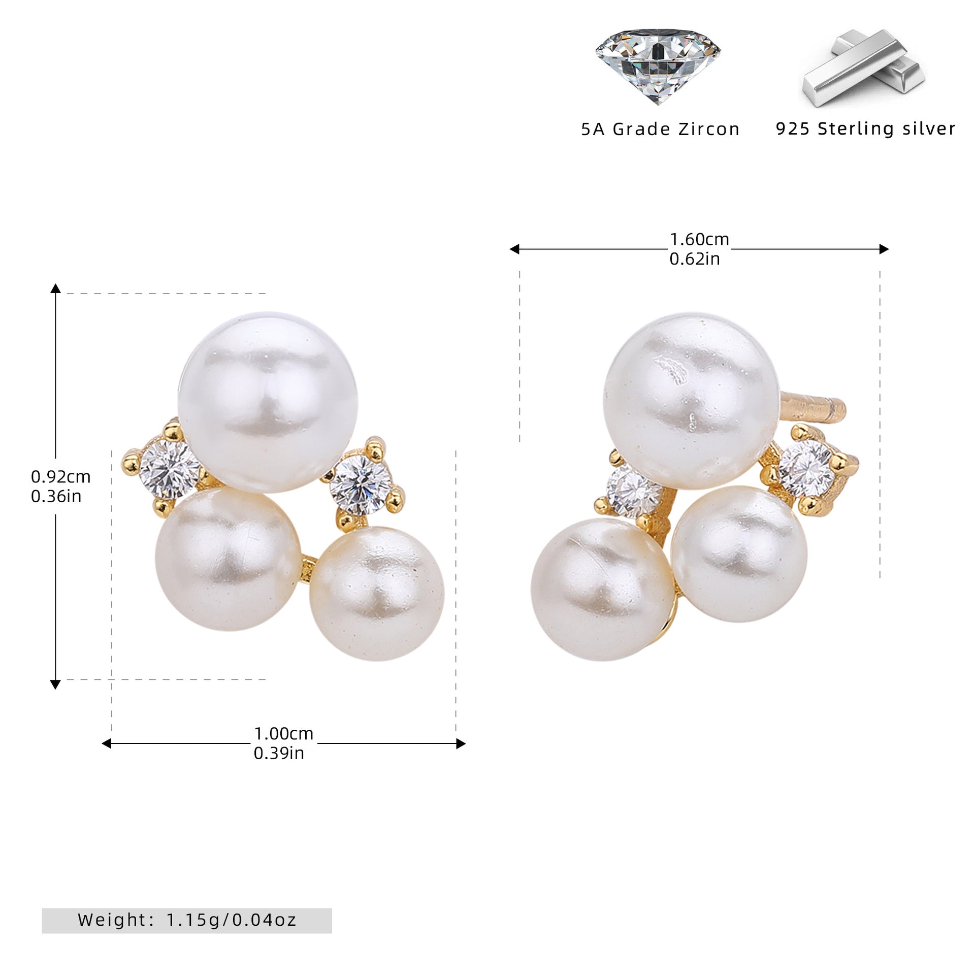 Damen Ohrstecker mit elegantem Perlen- und Zirkon-Akzent Shop Nory