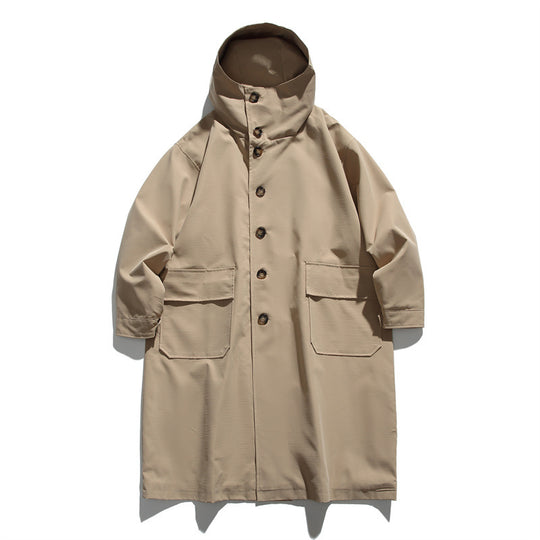 Unisex Langer wasserdichter Oversize-Mantel mit Kapuze und aufgesetzten Pattentaschen Shop Nory
