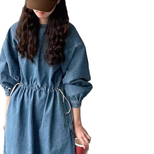 Damen Denim-Midikleid mit Kordelzugtaillierung Shop Nory