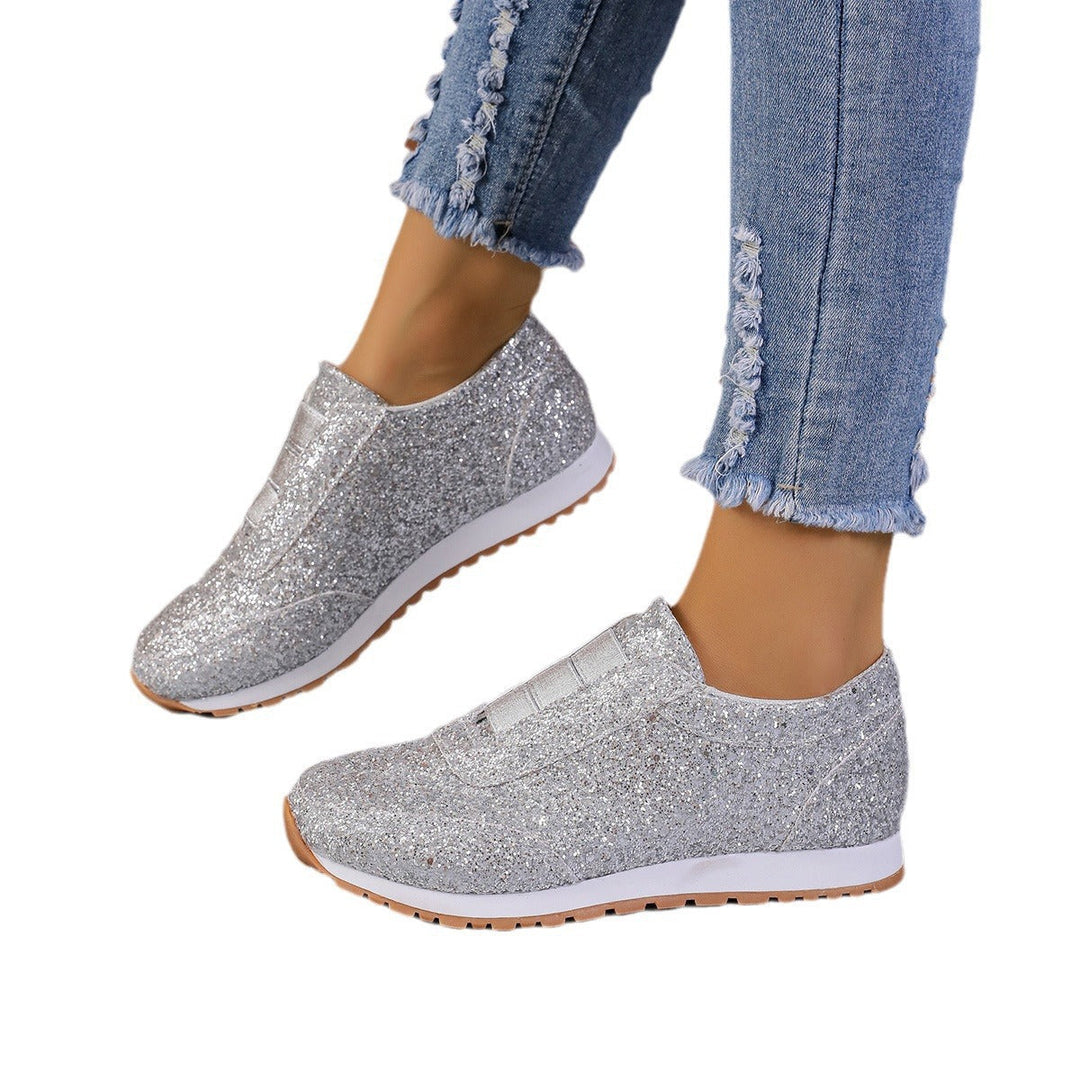 Damen Sneaker mit Glitzer-Effekt und elastischem Riemen Shopnory