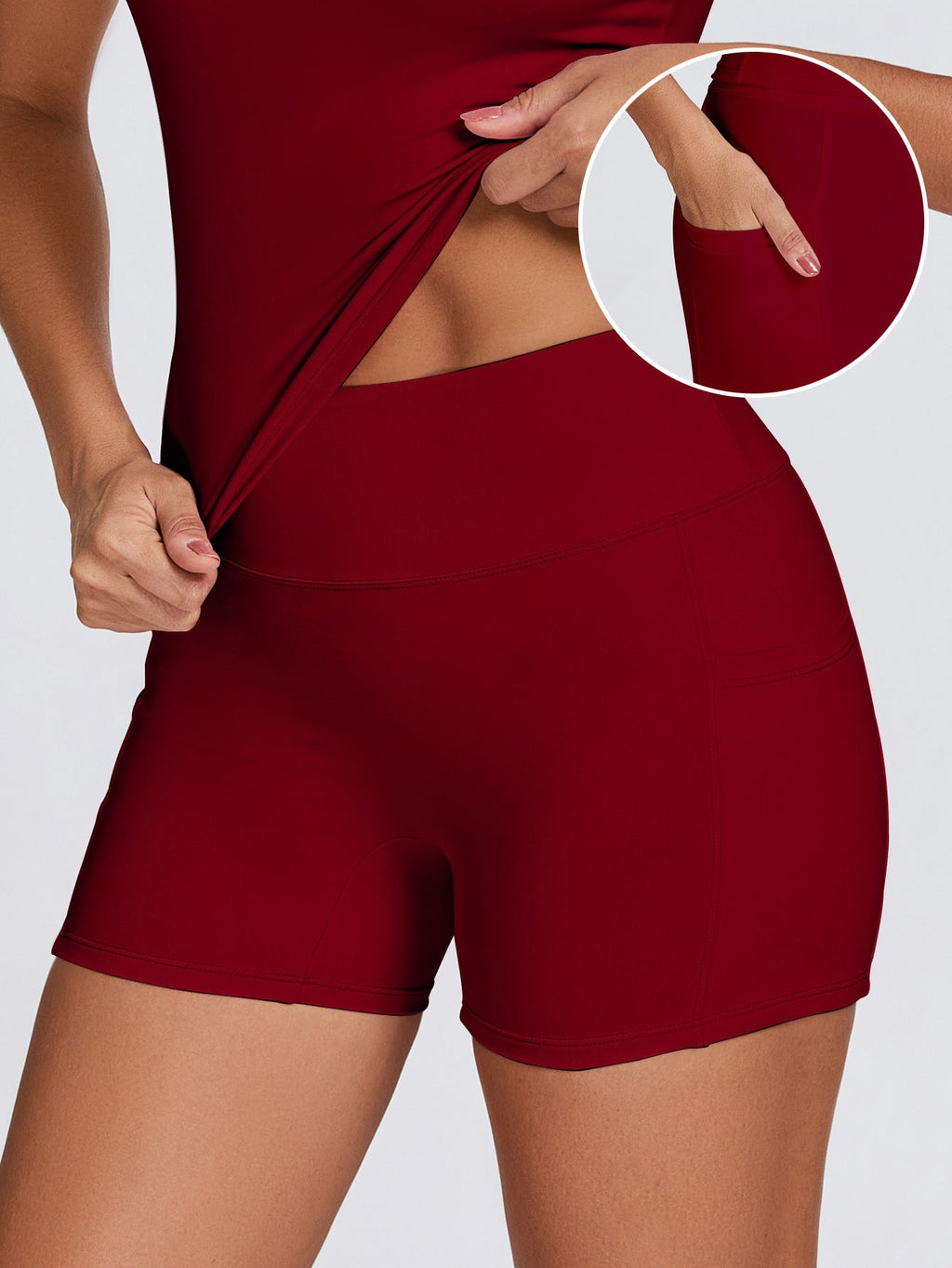 Damen Funktionale Sport-Shorts mit seitlichen Taschen und hohem Bund