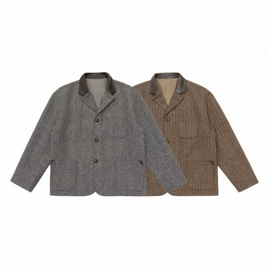Herren Schurwollmix-Workerblazer mit kontrastierendem Lederkragen und aufgesetzten Taschen Shop Nory