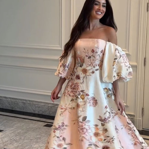 Damen Elegantes Off-Shoulder Abendkleid mit ausgestelltem Rock und Ballonärmeln Shop Nory