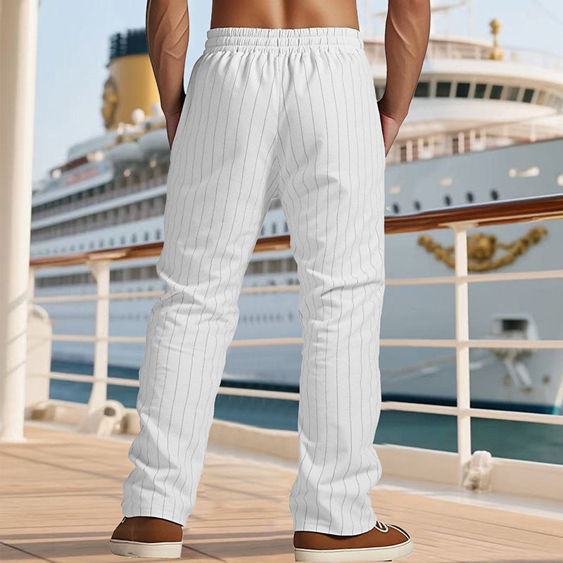 Herren Maritime Leinenoptik-Freizeithose mit Nadelstreifen elastischem Bund und seitlichen Eingrifftaschen Shop Nory