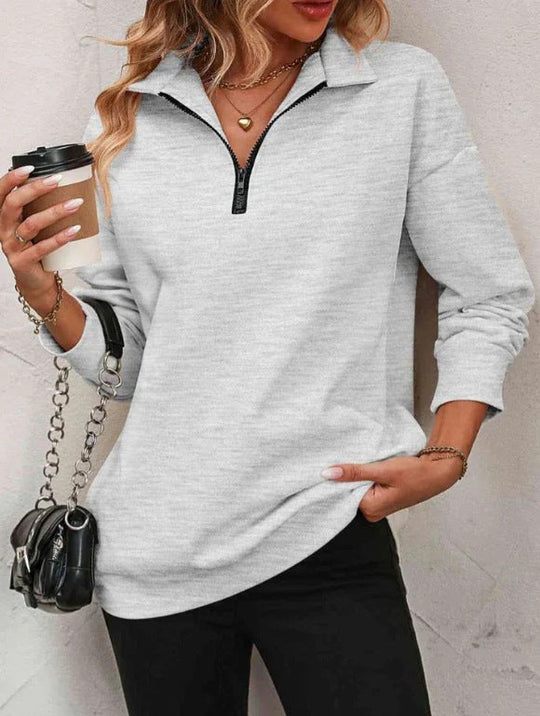 Damen Sweatshirt mit halbem Reißverschluss