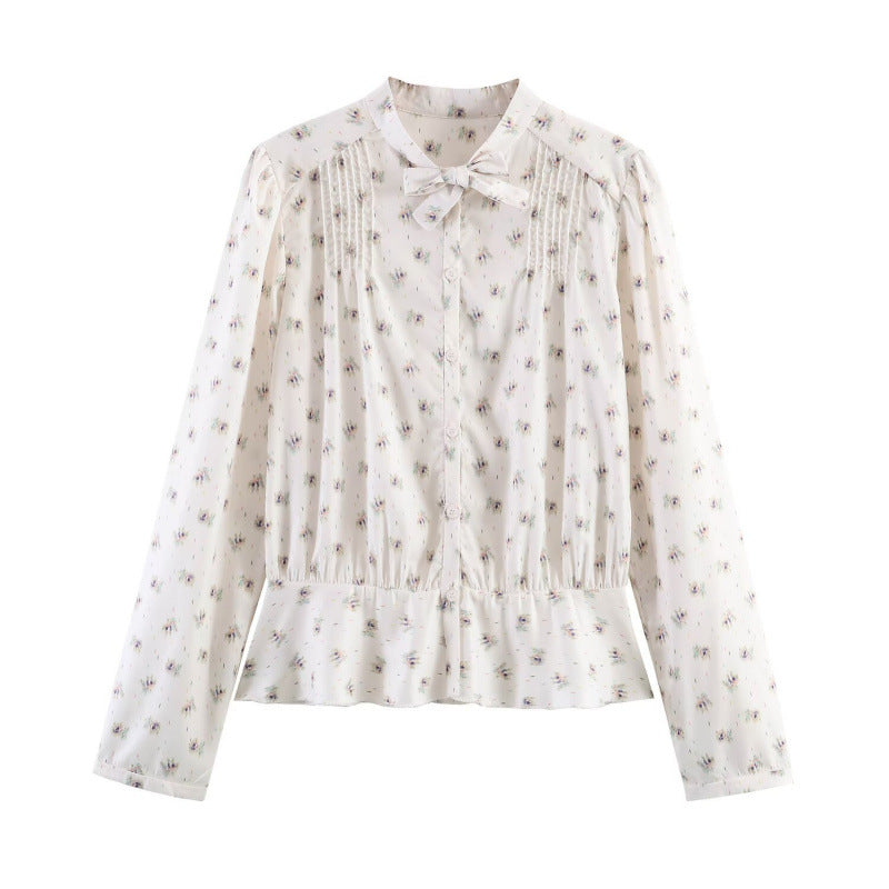 Damen Leichte Viskosebluse mit Stehkragen, Schleifenband und Brustplissees Shop Nory