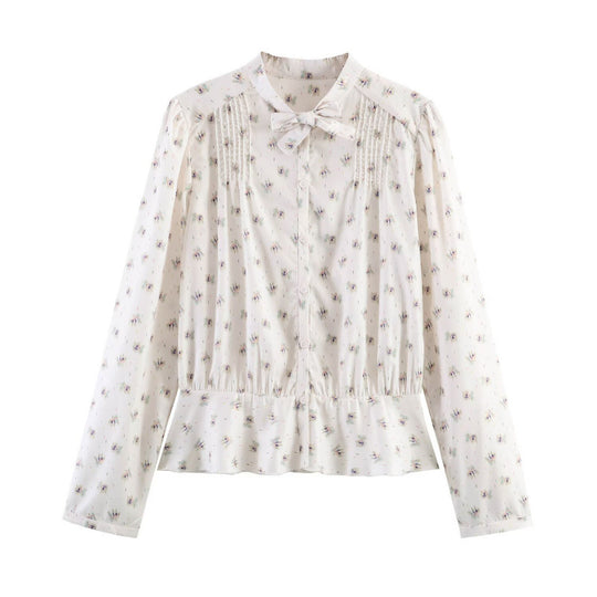 Damen Leichte Viskosebluse mit Stehkragen, Schleifenband und Brustplissees Shop Nory