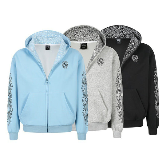Unisex Kapuzenpullover im Urban‑Gothic‑Print mit geripptem Saum Shop Nory
