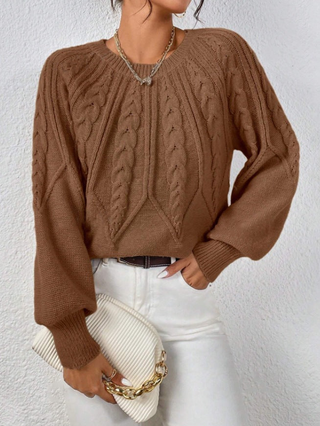 Damen nan kurzer Zopfmuster-Strickpullover mit Ballonärmeln und geripptem Saum Shop Nory