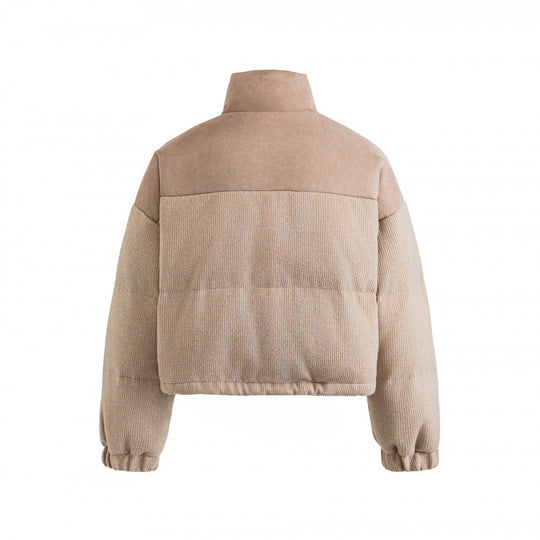 Damen Kurze gesteppte Stehkragenjacke mit Kordelzug, Waffelstruktur und Boxy‑Silhouette Shop Nory