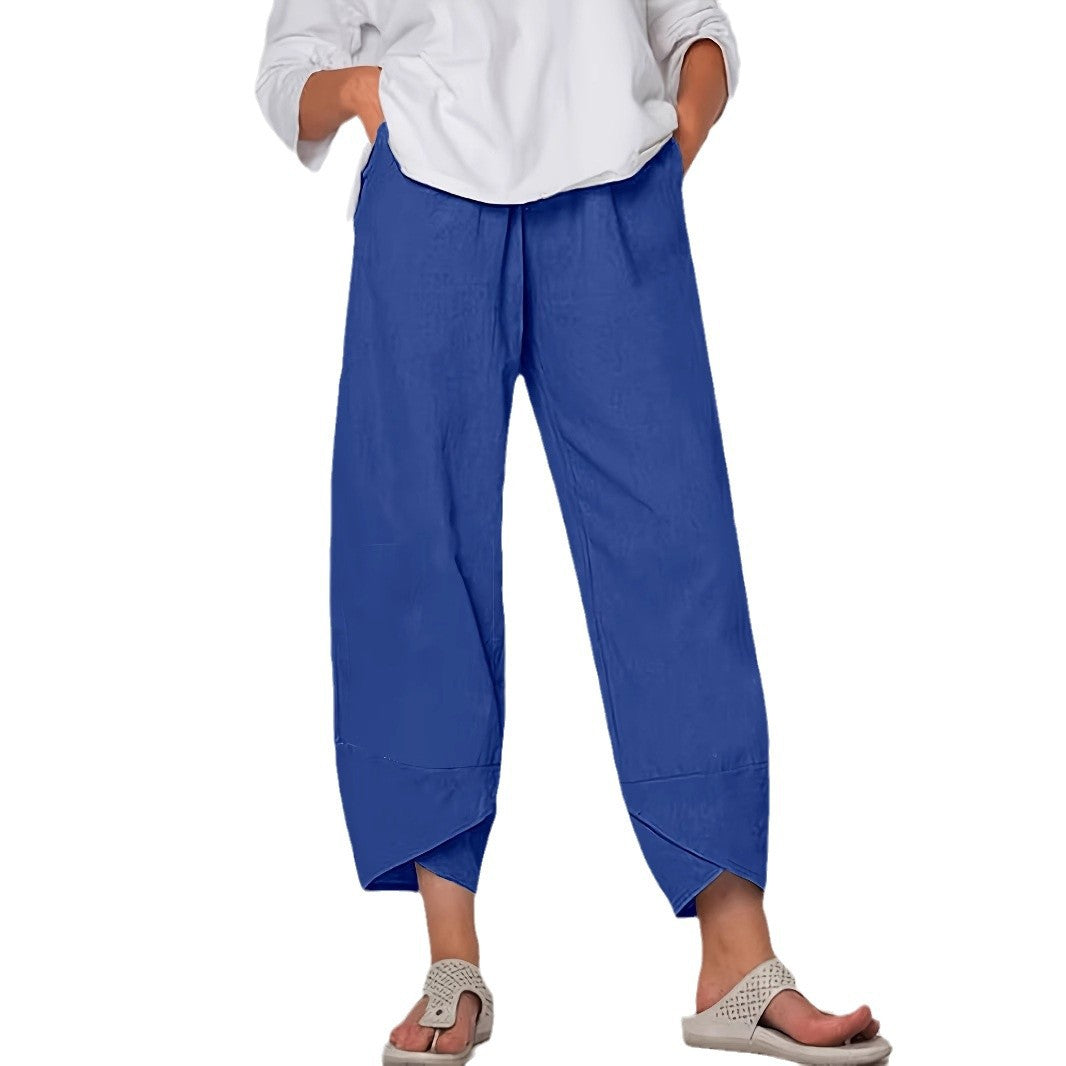 Damen weite Sommerhose mit eleganten Schnittdetails und elastischem Bund