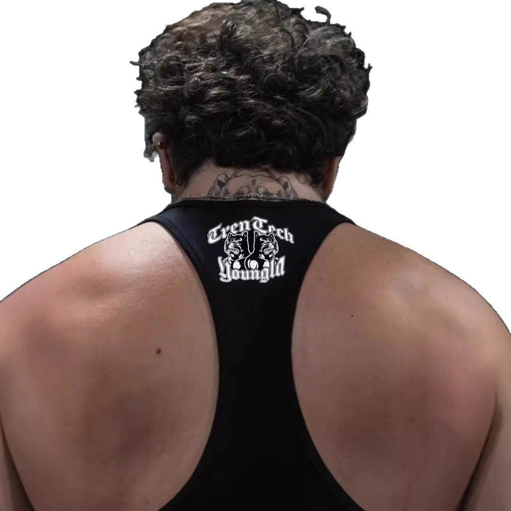 Herren nan figurbetontes Fitness-Tanktop mit Bulldoggen-Grafik und extra tiefen Armausschnitten
