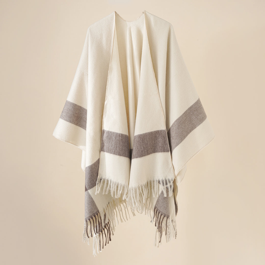 Damen Weit geschnittener Karierter Poncho mit Fransen und V‑Ausschnitt Shop Nory