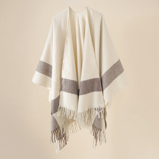 Damen Weit geschnittener Karierter Poncho mit Fransen und V‑Ausschnitt Shop Nory