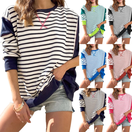 Damen Oversize-Sweatshirt im Marinelook mit Streifen, Raglanärmeln und Rippenbündchen Shop Nory