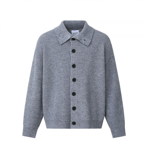 Unisex Boxy-Strickjacke mit Hemdkragen, gerippter Struktur und durchgehender Knopfleiste Shop Nory