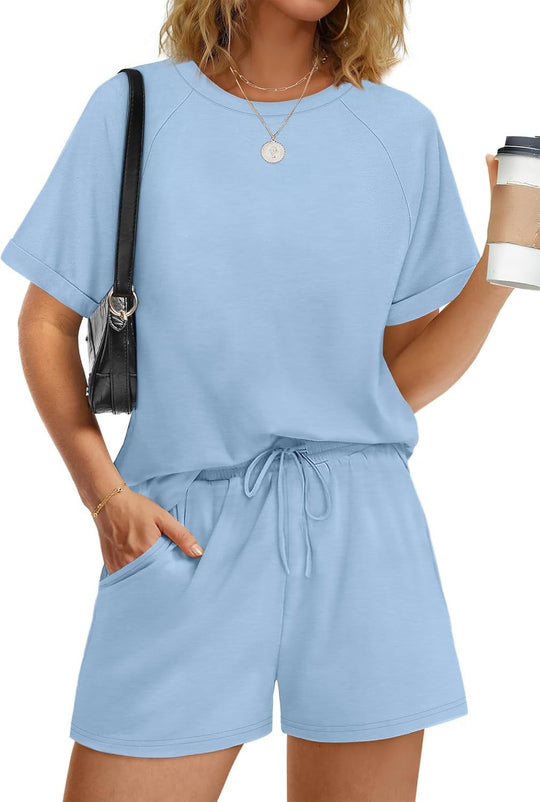 Damen lässiger Kombi aus T-Shirt und Shorts mit elastischem Bund