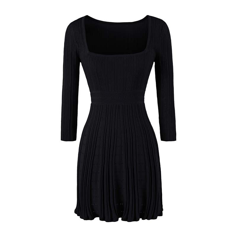 Damen Figurbetontes Feinstrick-Midikleid mit eckigem Ausschnitt und plissiertem Rock Shop Nory
