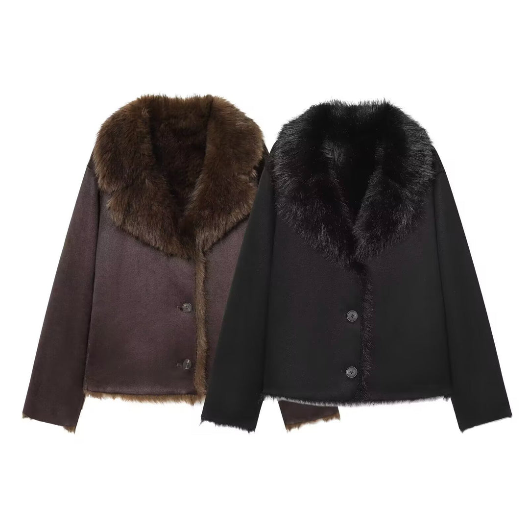 Damen Gekürzter Wollmix-Blouson mit voluminösem Kunstfellkragen Shop Nory