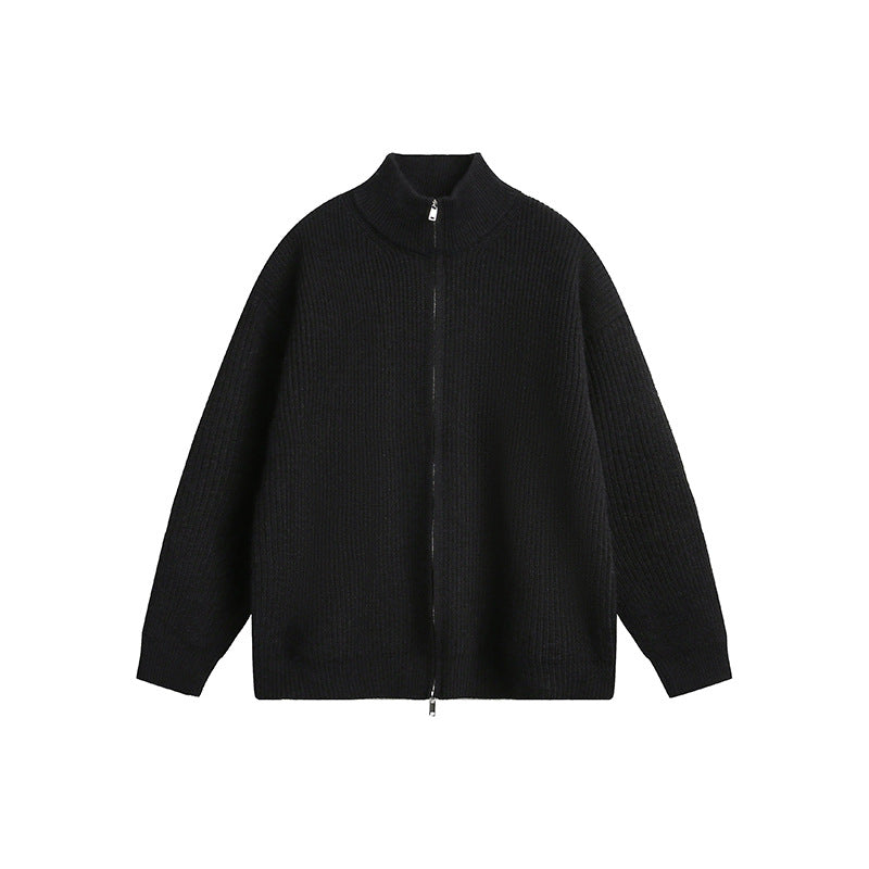 Herren Grobstrickjacke mit hohem Kragen und durchgehendem Reißverschluss Shopnory