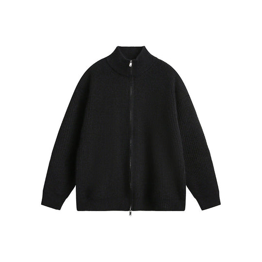 Herren Grobstrickjacke mit hohem Kragen und durchgehendem Reißverschluss Shopnory