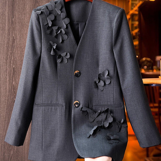 Damen Modischer Blazer mit 3D-Blüten-Details Shop Nory