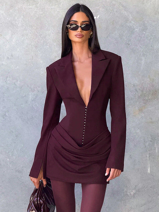 Damen Blazer-Minikleid mit tiefem V-Ausschnitt und eleganter Silhouette Shopnory