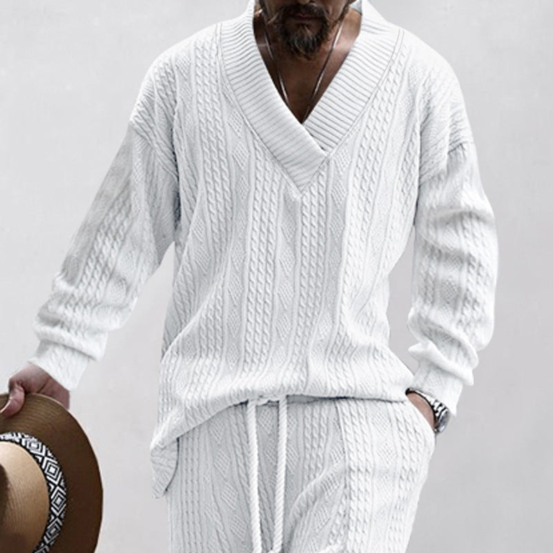 Herren lässiger Strickpullover mit V-Ausschnitt und Kabelmuster