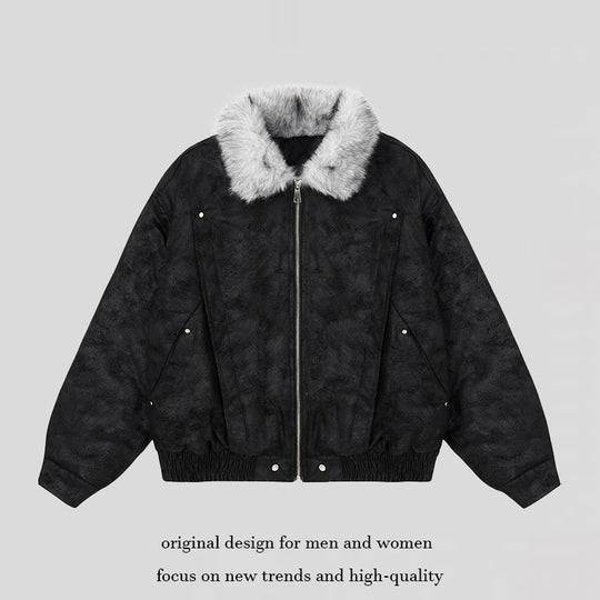 Damen Oversize-Bomberjacke mit Kunstfellkragen und elastischem Saum Shop Nory