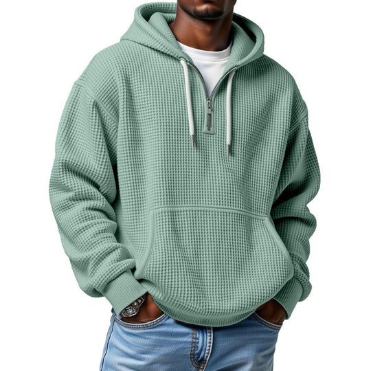 Herren Waffelstrick Halfzip-Kapuzenpullover mit Kängurutasche Shop Nory