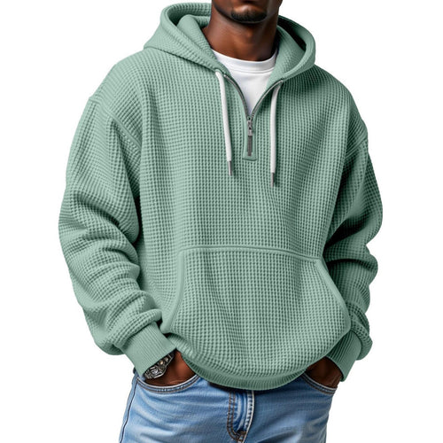 Herren Waffelstrick Halfzip-Kapuzenpullover mit Kängurutasche Shop Nory
