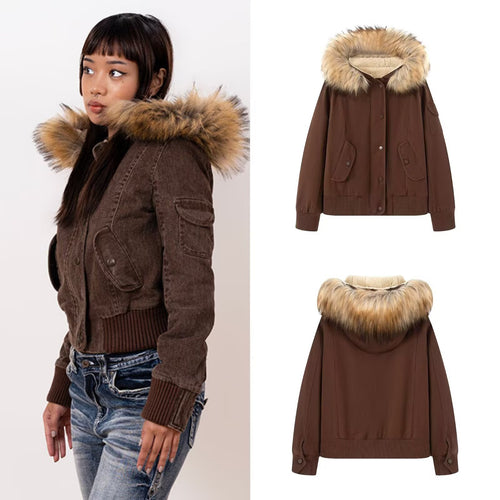 Damen Wattierte Parka-Jacke mit Teddyfutter und Kunstpelzkapuze Shop Nory