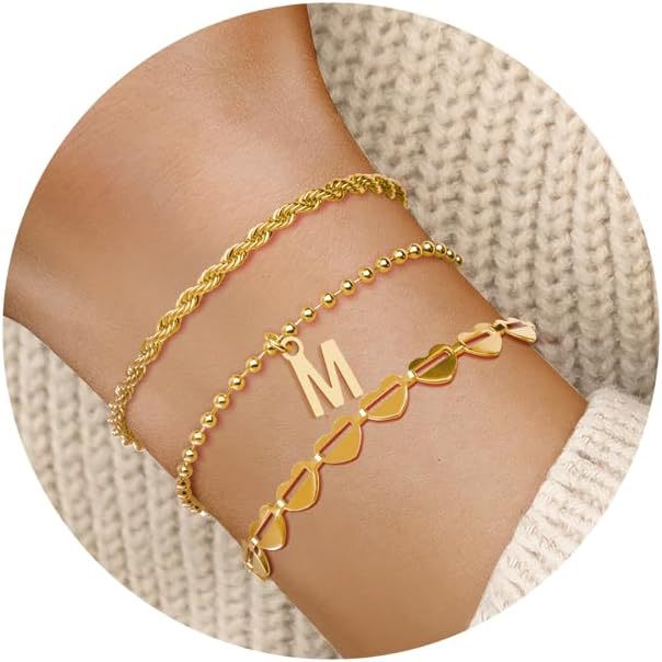 Damen Armband-Set mit filigranen Herz- und Initialanhängern Shop Nory